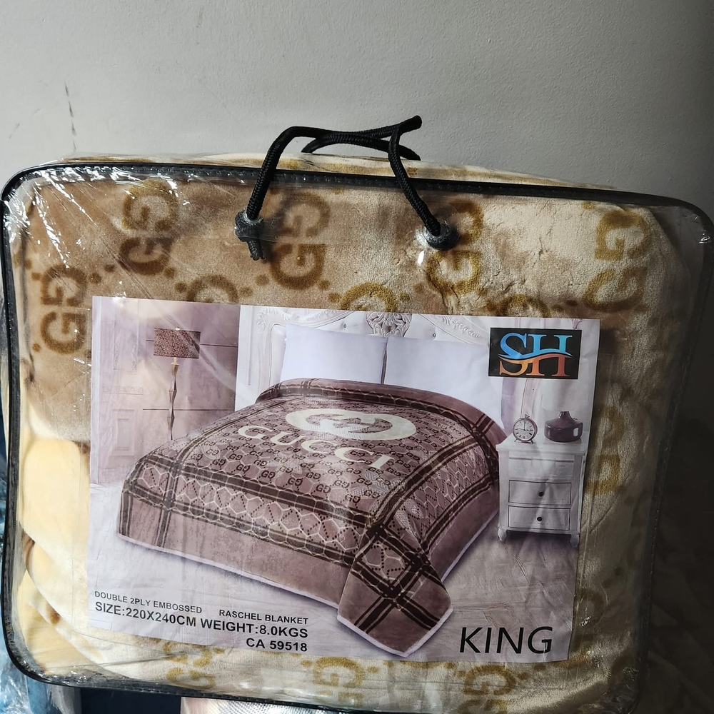 Gucci Beige and Brown Plush Throw Blanket